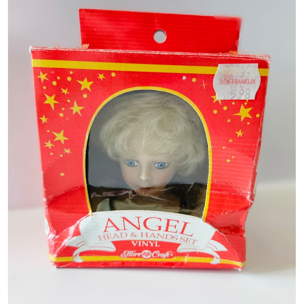 Vtg Fibre-Craft Vinyl Blonde Hair Angel Head & Hands SET - 1991 New In Box
